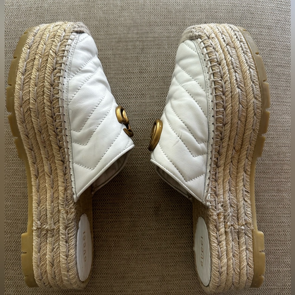 GUCCI platform Charlotte Matelasse gold GG logo espadrille jute mule - Picture 8 of 9